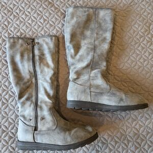 Muk Luks Below Knee Knit Lining Moto Boots, Gray And Red, Women's 9